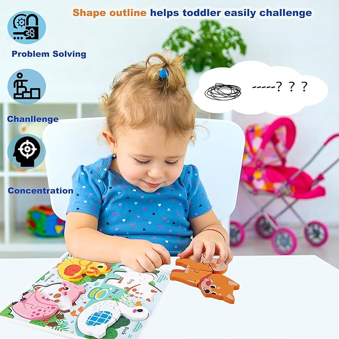 Farm Animal Puzzles for Toddlers 1-3, Gifts for 2 3 Years Old Girls Boys,Wooden Jigsaw Puzzles for Toddlers 2-4, Montessori Toys Learning Educational Toys Kids Ages 2-3