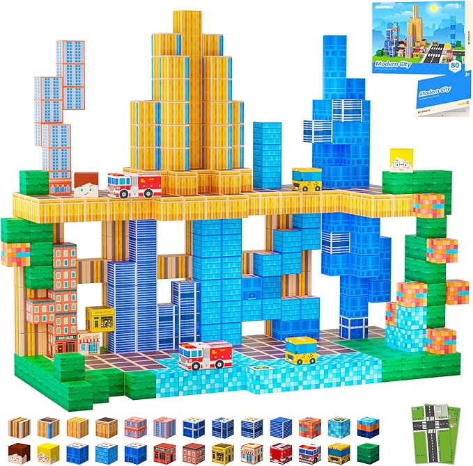 Magnetic Blocks, Modern City Edtion, Magnetic Building Cubes Boys & Girls Toys Age 3-5 4-8 5-7 Sensory Gift for Kids,Magnets Cubes,Upgraded STEM Gift, 1.2 Inches,