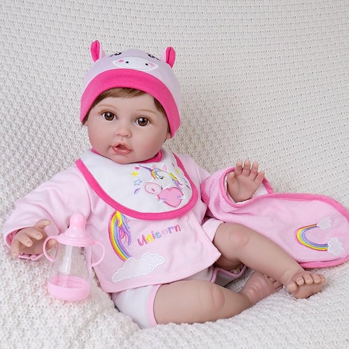 Lifelike Reborn Baby Dolls, 22-Inch Soft Cloth Body Realistic Baby Dolls with Clothes and Toy Accessories - Birthday Gift for Kids 3+