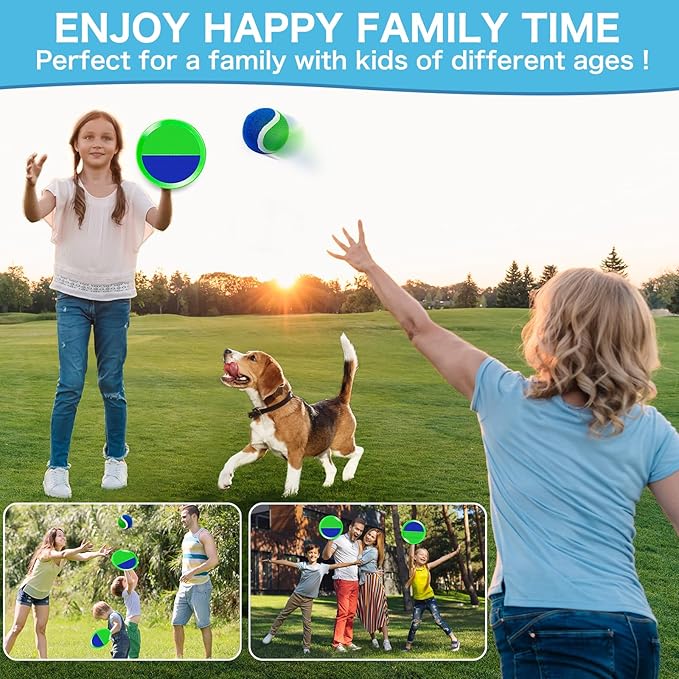 Outdoor Toys for Kids Ages 4-8, Outside Game for 3 4 5 6 7 8 -12 Year Old Boys Girls, Catch Ball Toss Game for Pool, Beach, Yard- Toddlers Birthday Gifts Easter Basket Stuffers(4Pcs Green Paddles)