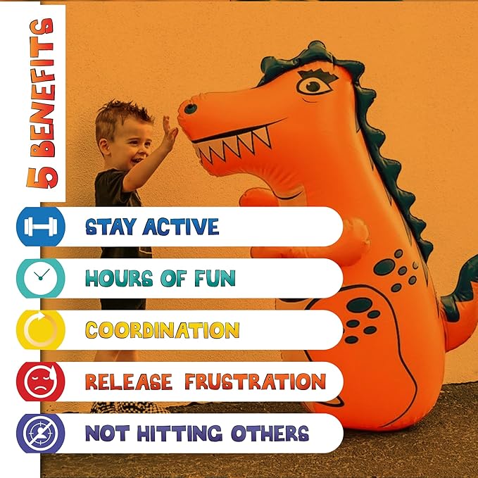 INFLATABLE DUDES Dinosaur -Kids Punching Bag | Already Filled with Sand| Bop Bag | Premium Inflatable Toy | Punching Bag for Kids | Enhanced Bounce-Back Action! | Indoor Outdoor - Party Games