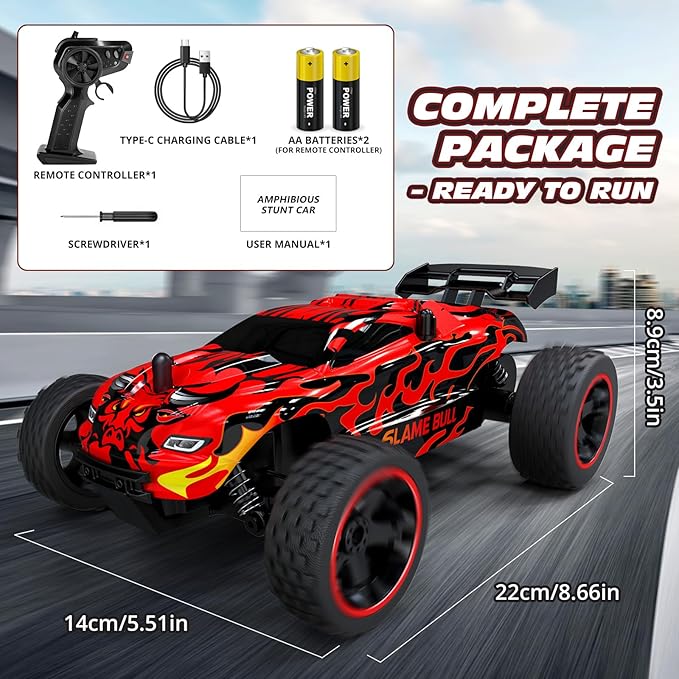 Tecnock RC Cars for Kids, 1:18 Scale 2WD RC Car with USB-C Easy Charging, 2.4GHz Remote Control Car with LED Lights & 50 Mins Playtime, Toys Gifts for Boys & Girls Ages 8-12