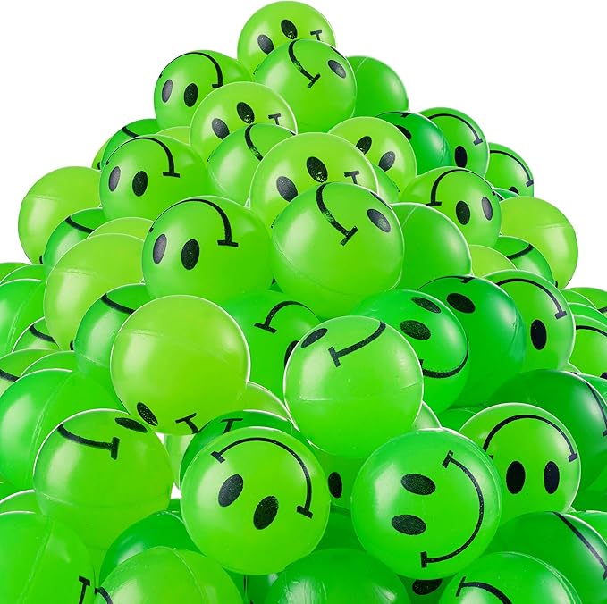 Bulk Bouncy Balls Glow in The Dark - 864 Pcs (1inch / 27mm) Diameter, High Bouncing, Small Rubber Smile Face Bouncing Balls for Kids, Vending Machines, Game Prize Toys, Party Favor, Gift Bag Filler