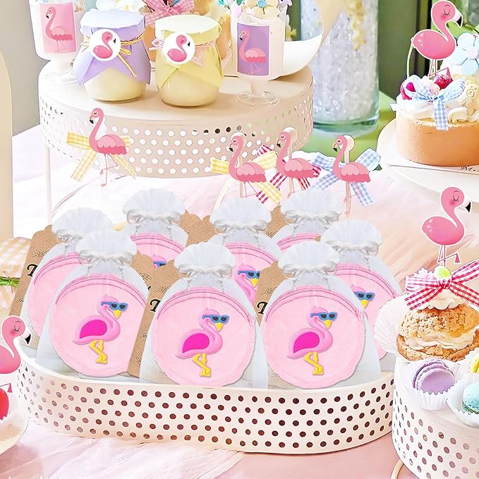 15 Pack Flamingo Mini Coin Purses with Keyring for Summer Holiday Luau Tropical Hawaiian Party Supplies, Present for Friends, Creative Souvenirs, Kids Birthday Party,Pink