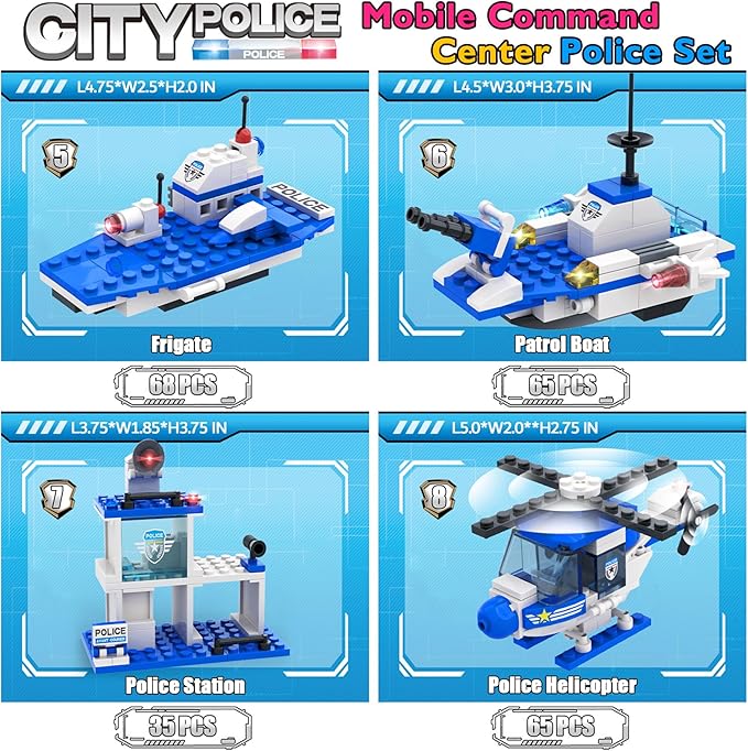EP EXERCISE N PLAY 1338 Pieces City Police Car Building Sets, Police Station Truck Toy Blocks Set with Prison Helicopter Cop Car Boat for Boys and Kids Aged 6-12