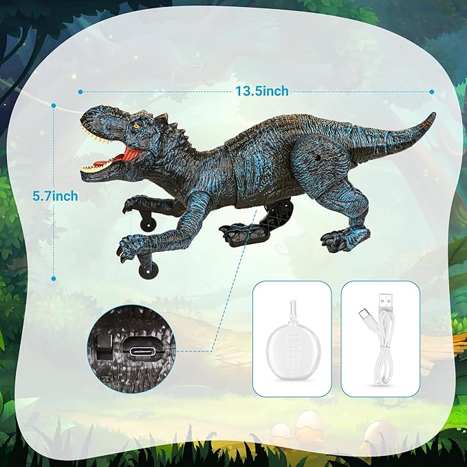 Remote Control Robot Dinosaur Toys for Kids 5-7,2.4G Electronic RC Walking Dinosaur Pet for Boys 4-7 with Spray & Light & Roar,Large Dino Toys for Kids 3-5 Year Old Christmas Birthday Gift (Blue)