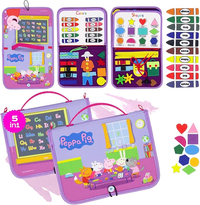 Peppa Pig Toddler Busy Board โ Montessori toys for 1 2 3 4 Year Old, Educational Activity Sensory Board for Preschool Learning Fine Motor Skills, Gift Toys for Boys Girls, Airplane Car Travel Toy