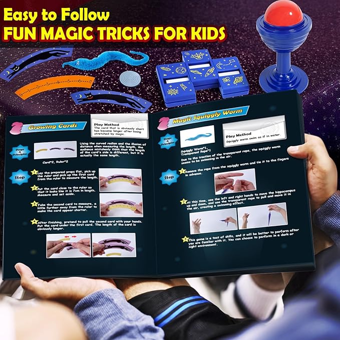 Kids Magic Kit, Magician Costume for Pretend Play, Magic Set with Instructions for Each Trick for Kids Ages 6 7 8 9 10 11 12