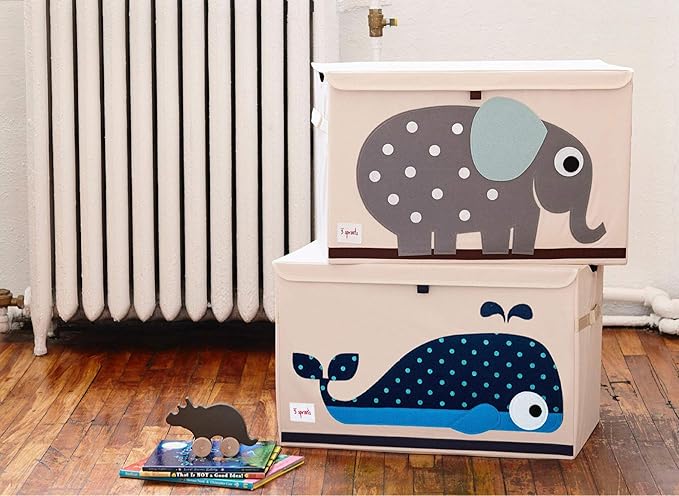 3 Sprouts Large Toy Chest for Kids with Lid and Handles - Collapsible Toy Storage Bin/Trunk/Box/Basket Organizer for Boys & Girls Playroom, Nursery, Whale