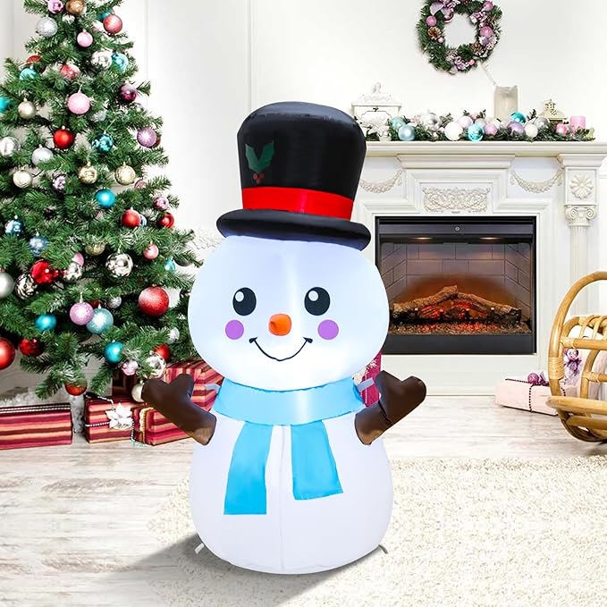 4ft Christmas Inflatables Snowman Outdoor Decorations with Build-in LEDs, Inflatable Snowman for Kids Outdoor Yard Garden Decorations