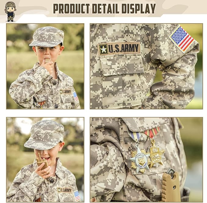 GIFTINBOX Kids Army Soldier Dress Up Costume Role Play Set, Deluxe Christmas Gift for Kids Boys Aged 3-12