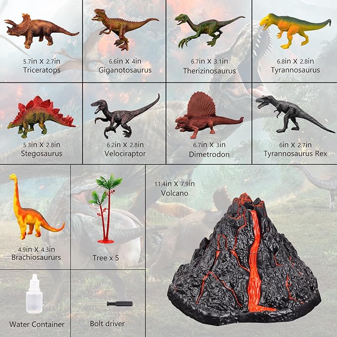 Dinosaur Toys with Simulation Volcano for Kids 3-5 Years, Toddlers Dinosaur Figures and Large Play Mat for Boys and Girls, Gifts for Preschool Toddlers (Size 63x63 in)