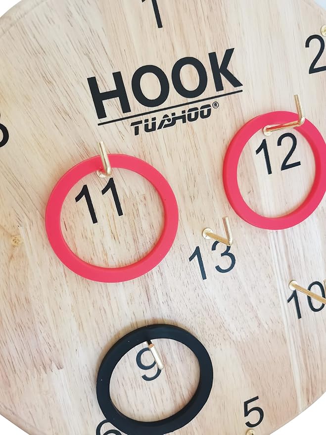 Hook Ring Toss for Kids Adults Indoor Outdoor Family Fun, Wooden Board Darts Wall Game for Game Room, Man Cave, Dorm, Yard Hookey Ring Tossing Games for Home, Party, Office, Backyard
