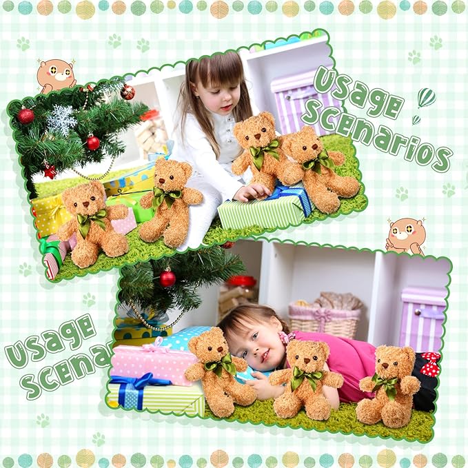 HyDren 24 Pcs Bear Stuffed Animals Bulk Cute Bear Plush Doll for Kids 10 Inch Children's Sleeping and Playing Toy Preschool Animals with Bow for Baby Shower Wedding Graduation Birthday Party