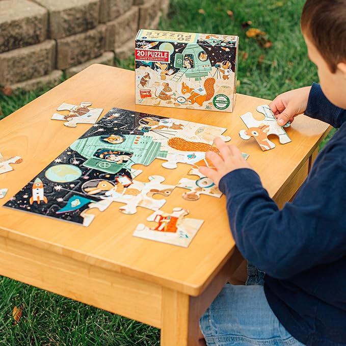 eeBoo: Space Exploration - 20 Piece Puzzle - 15 x 11 Kids Jigsaw, Oversized Glossy Pieces, Animals On The Moon, Preschool Puzzle, Age 3+