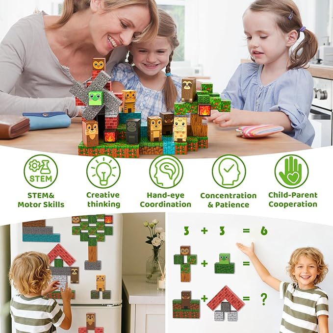 120 PCS Magnetic Blocks for Kids Ages 3 4 5 6 7 8 9 10, STEM Sensory Animal Magnetic Toys, Christmas Birthday Gifts for Toddlers Boys & Girls