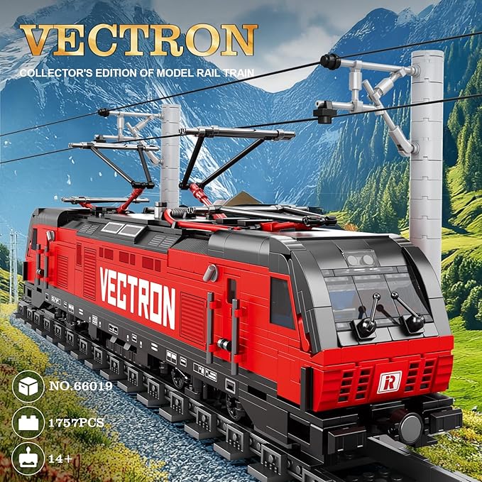 Train Building Block Kit with Base,MOC City Train Sets,Classic Vectron Electric Truck 66019,Model for Adult Car Lovers,Gift Ideas for Girls Boys Home Décor,1757 PCS