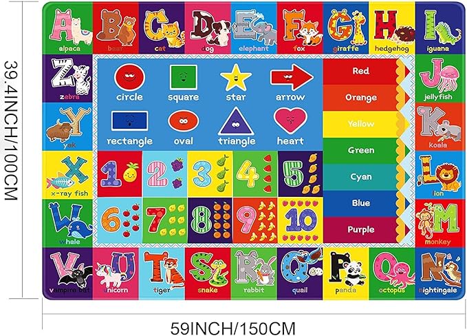 Baby Play Mat Kids Rug for Playroom, Playtime Collection ABC, Numbers, Animals, Rainbow and Shapes Educational Area Rugs for Kids Room Classroom, 59x 39.4 inch