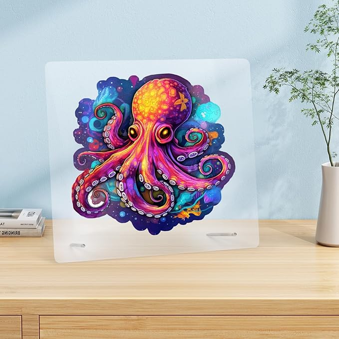 Wooden Puzzles for Adults, Octopus Jigsaw Puzzles 200 Piece, Unique Animal Shape Wood Puzzles for Adults and Kids, Fun Challenging Puzzles Family Game, 11 x 10.6 Inches, Medium Size
