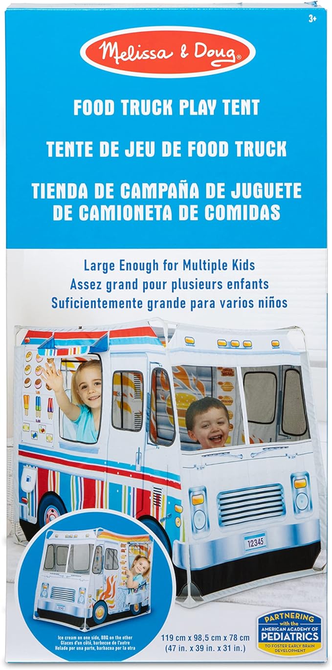 Melissa & Doug Fabric Double-Sided Food Truck Play Tent - Ice Cream And BBQ Role Play Toy Food Truck Tent, For Kids Ages 3+