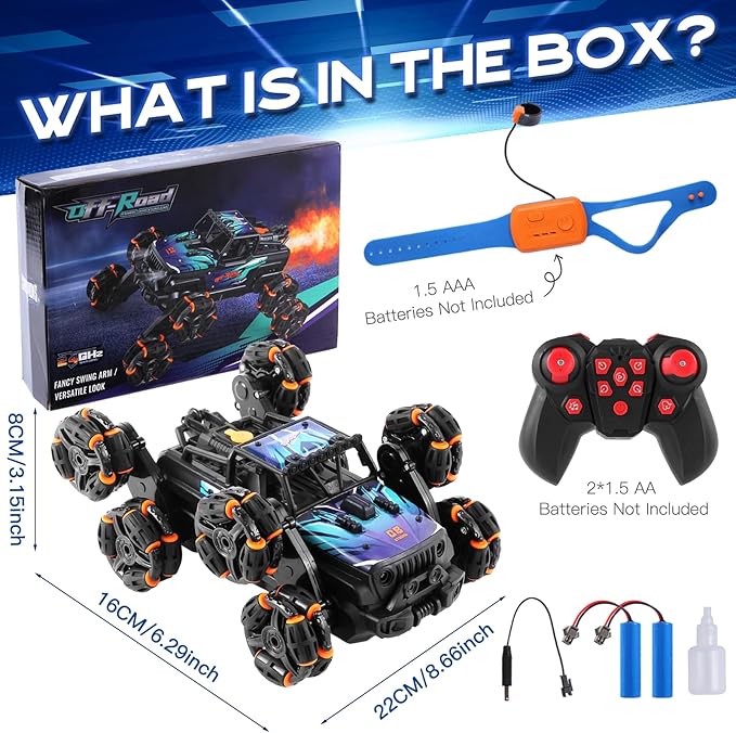 8 Wheels Hand Controlled Rc Stunt Car Toys, Gesture Sensing Remote Control Cars for Boys Age 6 7 8-12 13 14 Year Old, Birthday Gifts Ideas for Kids-Blue