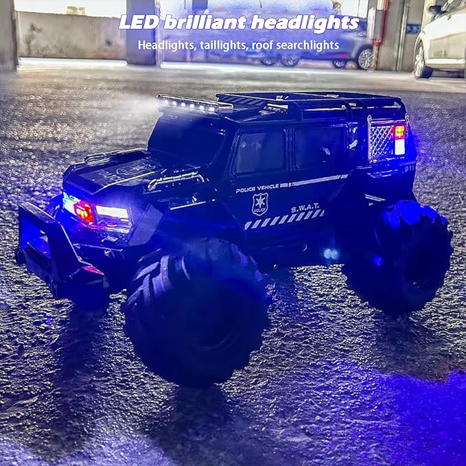 Amphibious Remote Control Car Waterproof Monster RC Cars 4WD All Terrain Off-Road Stunt Vehicle Toys with 2.4 GHz LED Lights for 6 7 8 9 10 11 12+ Year Old Kids Boys Girls Gifts Presents (Black)