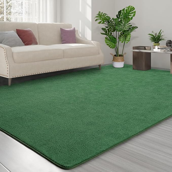 FlyDOIT Area Rugs for Bedroom Living Room, 4x6 Green Super Soft Comfy Thickened Memory-Foam Indoor Carpets, Modern Aesthetic Minimalist Carpet for Boys Girls Adults Apartment Nursery Home Décor