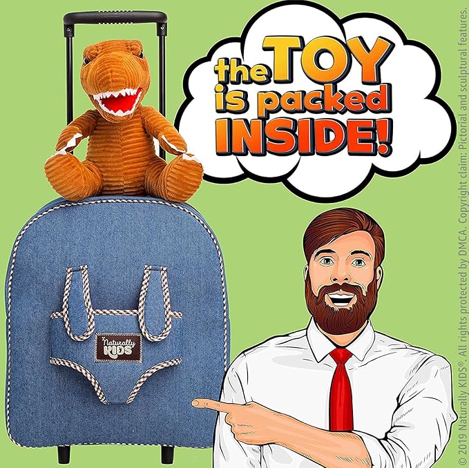 Toddler Luggage for Boys w Dinosaur Toys, Kids Rolling Backpack for Boys, Toddler Suitcase, Gifts for 3 4 5 6 Year Old