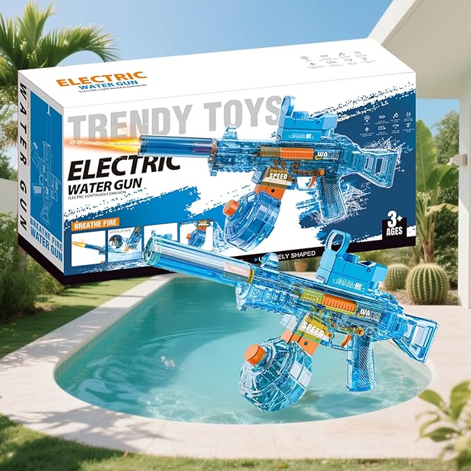 Electric Water Gun for Adults Kids, Automatic Squirt Watergun Pistol with Led Lights, Summer Outdoor Pool Beach Party Toys, UMP45 Blue