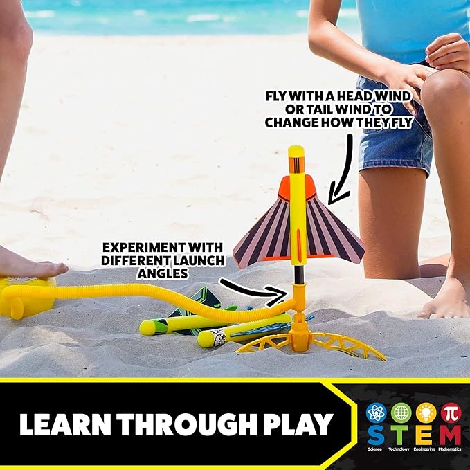 Stomp Rocket Stunt Plane Launcher Toy for Kids - 3 Foam Airplane Toy Soars Over 100 Feet - Unique Tricks & Adjustable Plane Rocket Launcher Stand - Fun Outdoor Toys & Gift for Boys or Girls