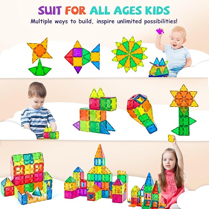 cossy 120Pcs Magnetic Tiles Magnetic 3D Building Blocks Set Educational Construction Toys for 3+ Year Kids with Stronger Magnets, Educational Toys, Recreational, Conventional