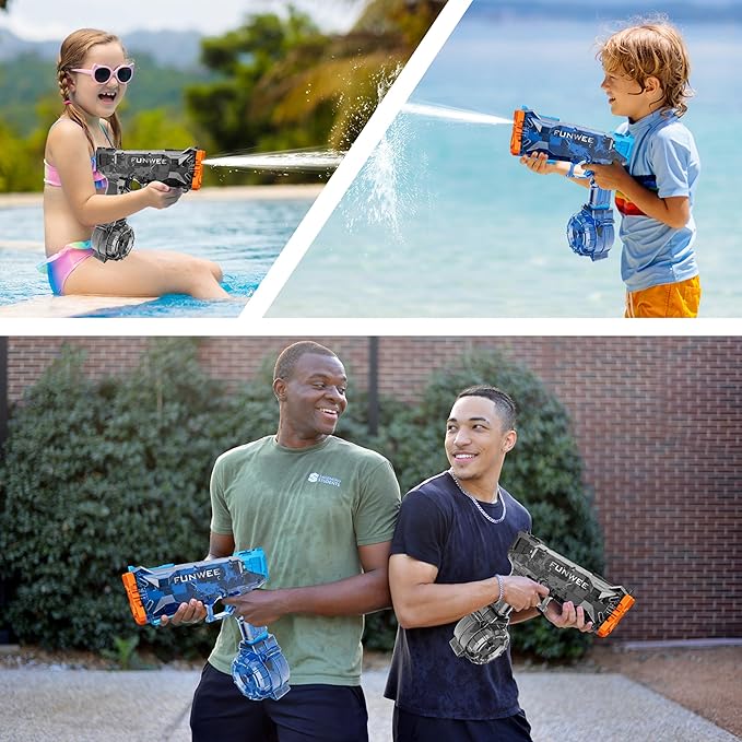 2 Pack Electric Water Guns for Kids, Long Range Powerful Classic Water Squirt, Strongest Full Automatic Water Pistol High Capacity 400+ Water Blaster, Summer Outdoor Swimming Pool Water Toy