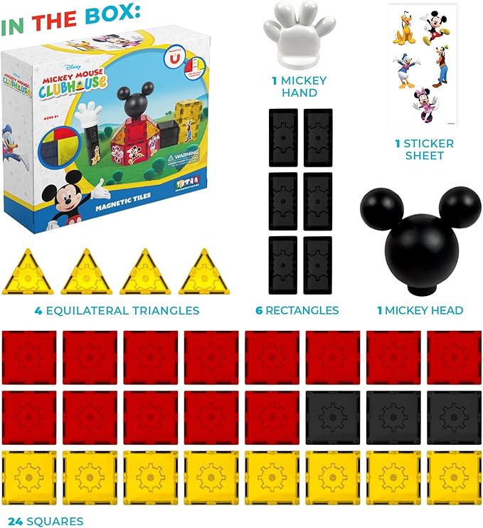 Tytan Official Disney Licensed Mickey Mouse Clubhouse Magnetic Tile Set – 37-Piece
