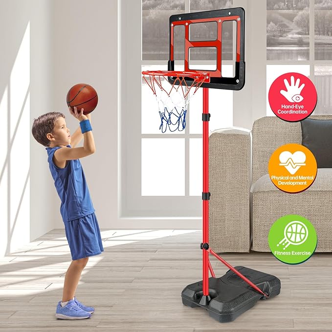 Boys Toy Gifts for 3 4 5 6 7 8 Years Old, Kids Basketball Hoop Adjustable Height 3.5FT-6.2FT, Mini Basketball Hoop for Kid Boys, Basketball Goal Toys Outdoor Indoor Game Gifts for Boys