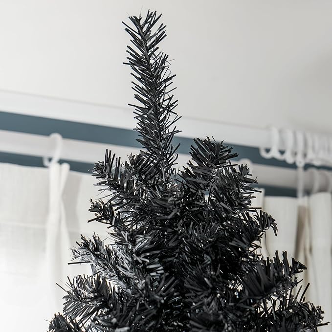 HOMCOM 8ft Pencil Christmas Tree, Unlit Artificial Christmas Tree Slim Douglas Fir Xmas Tree with Realistic Branches, Halloween Tree with 1168 Tips, Black