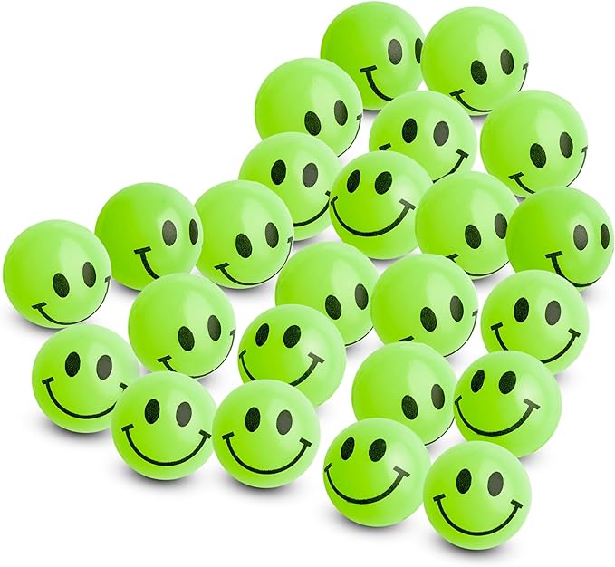 Bulk Bouncy Balls Glow in The Dark - 24 Pcs (1inch / 27mm) Diameter, High Bouncing, Small Rubber Smile Face Bouncing Balls for Kids, Vending Machines, Game Prize Toys, Party Favor, Gift Bag Filler