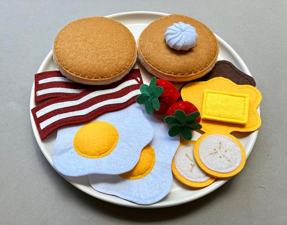 Pancake Breakfast Set/Felt Play Food for Toddlers & Kids/Pretend Play/Montessori Educational Kitchen Toys/Role Play