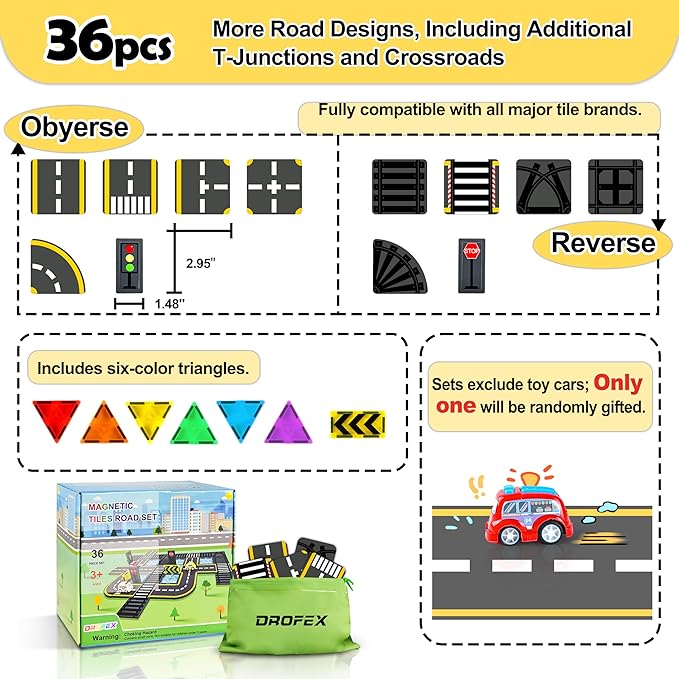 Upgraded Magnetic Tiles Road & Train Dual-Sided Expansion Pack, Magnetic Building Blocks Construction Toys for 3+Year Old Boys & Girls, Montessori Toys for Toddler, STEM Learning Gifts
