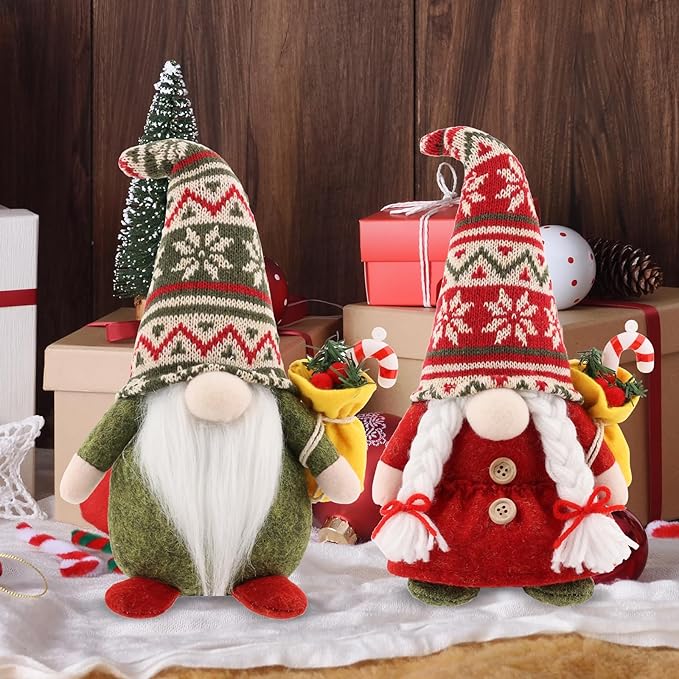 2 Pcs Christmas Gnome Plush Decorations, Xmas Farmhouse Tiered Tray Tree Christmas Decor Gnome Figurines for Xmas Gift Home Decor