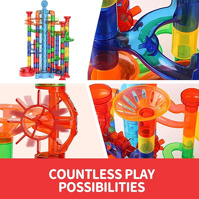 Glow in The Dark Marble Run 325Pcs Set with Motorized Elevator, Marble Maze STEM Toy with 113 Marbles, Construction Building Blocks for Kids Ages 3+, Best Easter & Birthday Gifts for Boys Girls