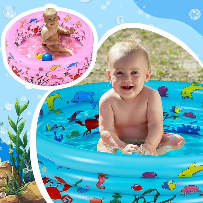 Jerify 6 Pack Kiddie Pool for Toddler 34 x 10 Inch Inflatable Kids Swimming Pool Small Baby Blow up 3 Rings Round Baby Padding Ball Pond for Indoor and Outdoor Water Game Play Center(Animal Style)