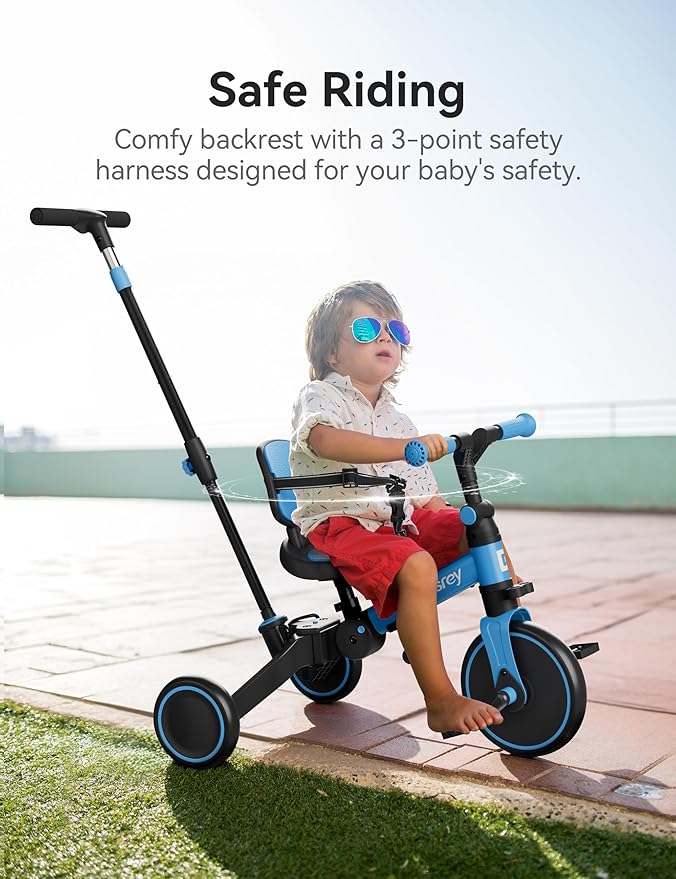 besrey 5 in 1 Toddler Bike, Toddler Tricycle for 1-3 Year Old, Trike with Push Handle, Backrest and Safety Belt, Birthday Gifts and Toys for Boys and Girls, Balance Bike