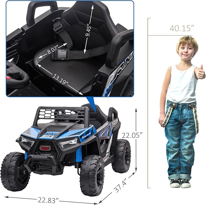 TOBBI 12V Kids Ride on Car, Electric Off-Road UTV Truck with Forward and Reverse Functions, Double Open Doors, Safety Belt, Horn, Music, and Lights for Kids Aged 3-5 Years (Blue)