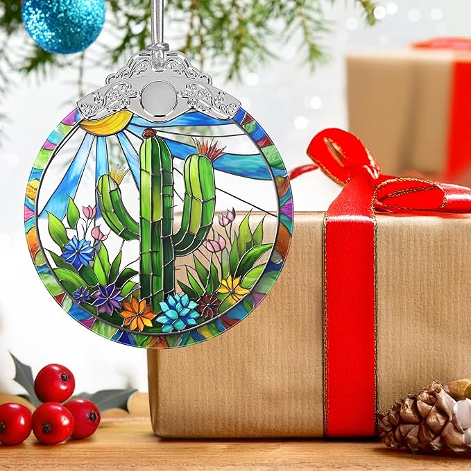 2025 Cactus Ornaments for Christmas Tree - Christmas Ornaments, Stained Glass, Plant Lover Decor - Gift Idea for Friends
