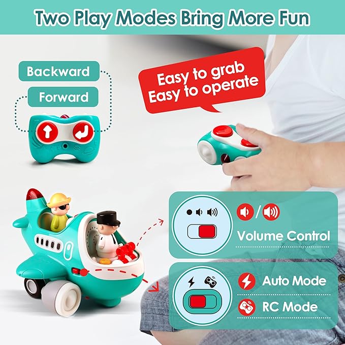 iPlay, iLearn Baby Airplane Toys, Cool Remote Control Plane Toy for Toddlers 2-3, Infant Music RC Helicopter W/Light Sound, Easter Birthday Gift for 18 24 Month 2 3 4 Year Old Boy Girl Kids Children