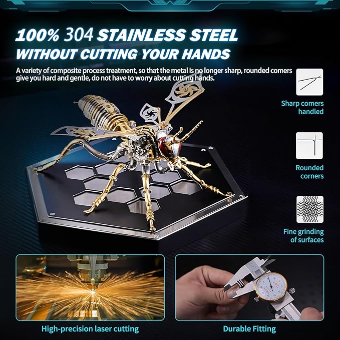 3D Puzzles for Adults, Metal Model Kit Wasp Mechanical Puzzle for Adults/Teens, DIY Creative Craft Gifts Kits Difficult Assembled 3D Puzzle for Family Time, Home Decor (Gold)