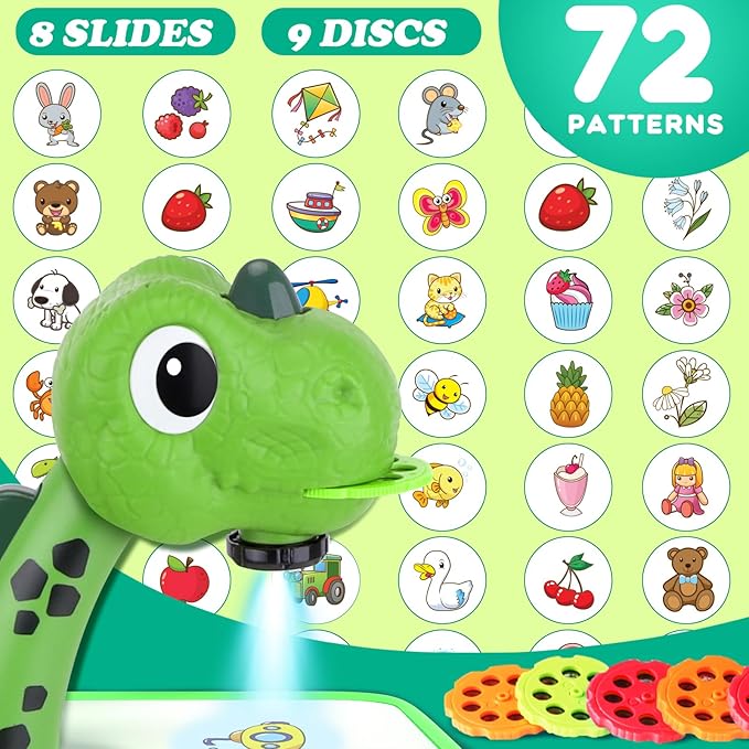 Drawing Projector for Kids, Art and Crafts, Drawing Board with Music, Color Pens, Pencils, Crayons, Scrapbook, Dinosaur Sticker Book, Ideal Toy for 3+ Year Old Girls & Boys (Dinosaur Kit)