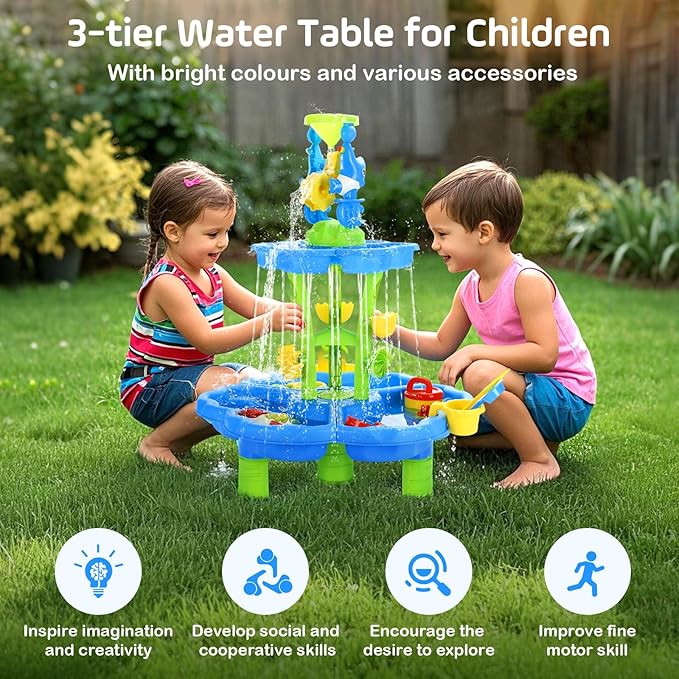 MoKo Water Table for Toddler 3+, 3-Tier Water Table for Kids Ages 4-8 for Outdoors Play, Kids Water and Sand Activity Sensory Playset, Sensory Table for Summer Beach Backyard, Blue-Green Dolphins