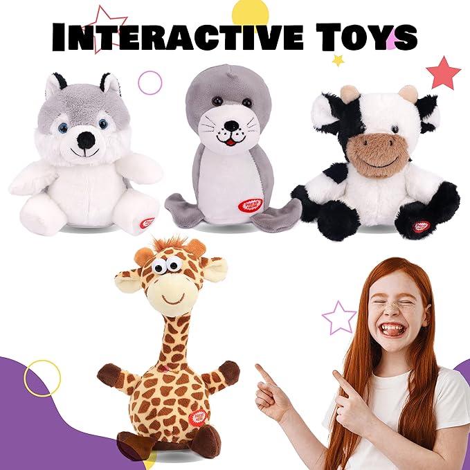 Hopearl Talking Cow Repeats What You Say Shaking Head Electric Interactive Animated Toy Speaking Plush Buddy Birthday Festival for Toddlers, 7''