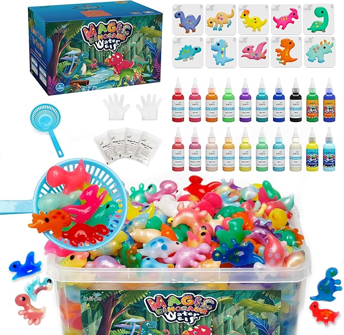 Kiditos Dinosaur Magic Water Elf Toy Kit,Aqua Fairy Water Gel Kit-20 Magic Gels&10 Molds-Make Your Own Water Pets&Squishy Toys–Fun Summer DIY Craft Kit,Birthday Gifts&Party Favors for Kids Ages 3+
